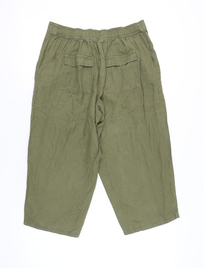Evans Women’s Green Linen Blend Cropped Wide-Leg Trousers Size 14
