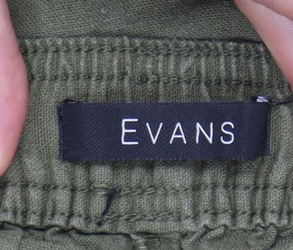 Evans Women’s Green Linen Blend Cropped Wide-Leg Trousers Size 14