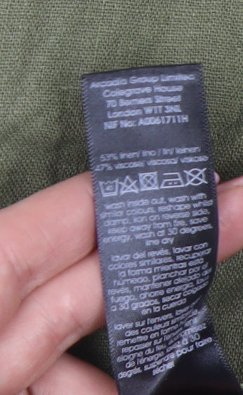 Evans Women’s Green Linen Blend Cropped Wide-Leg Trousers Size 14