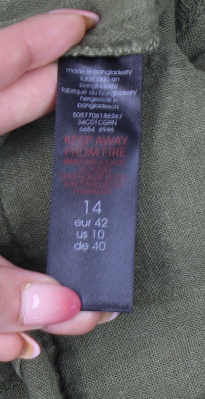 Evans Women’s Green Linen Blend Cropped Wide-Leg Trousers Size 14