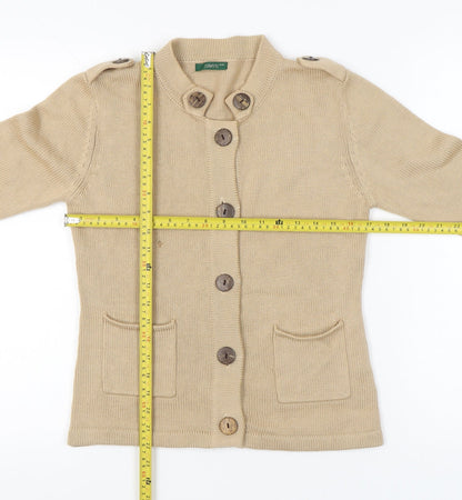 Sanye Womens Beige Cardigan Jumper S Crew Neck Long Sleeve Knit Casual