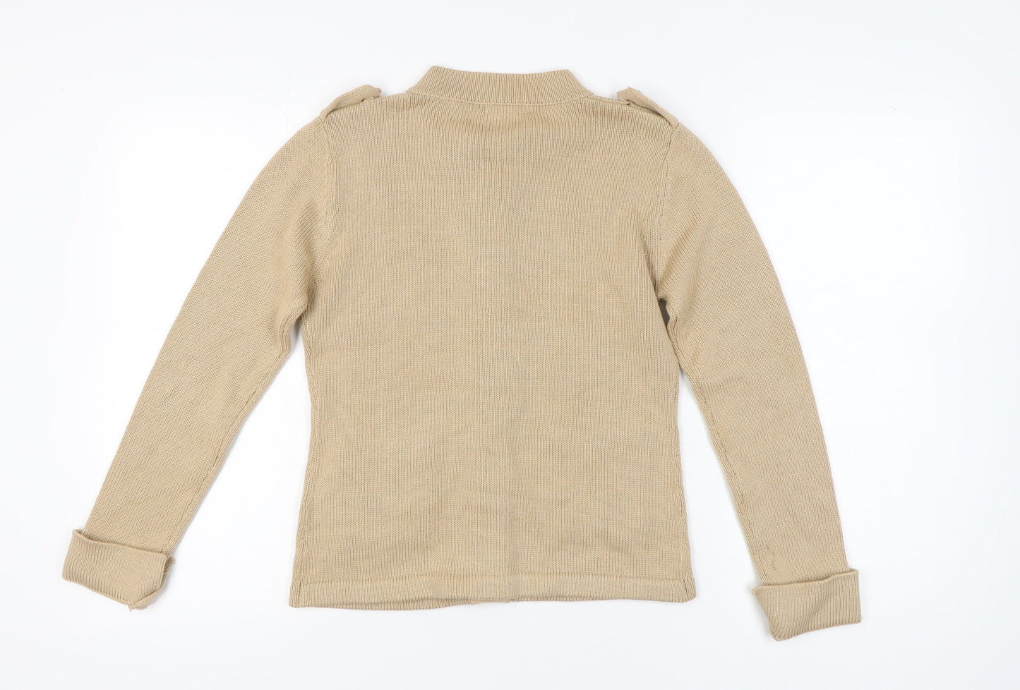 Sanye Womens Beige Cardigan Jumper S Crew Neck Long Sleeve Knit Casual