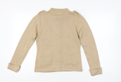 Sanye Womens Beige Cardigan Jumper S Crew Neck Long Sleeve Knit Casual