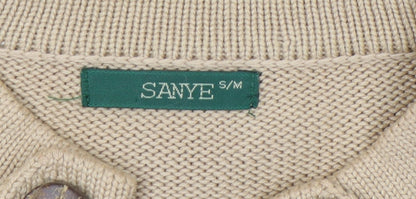 Sanye Womens Beige Cardigan Jumper S Crew Neck Long Sleeve Knit Casual