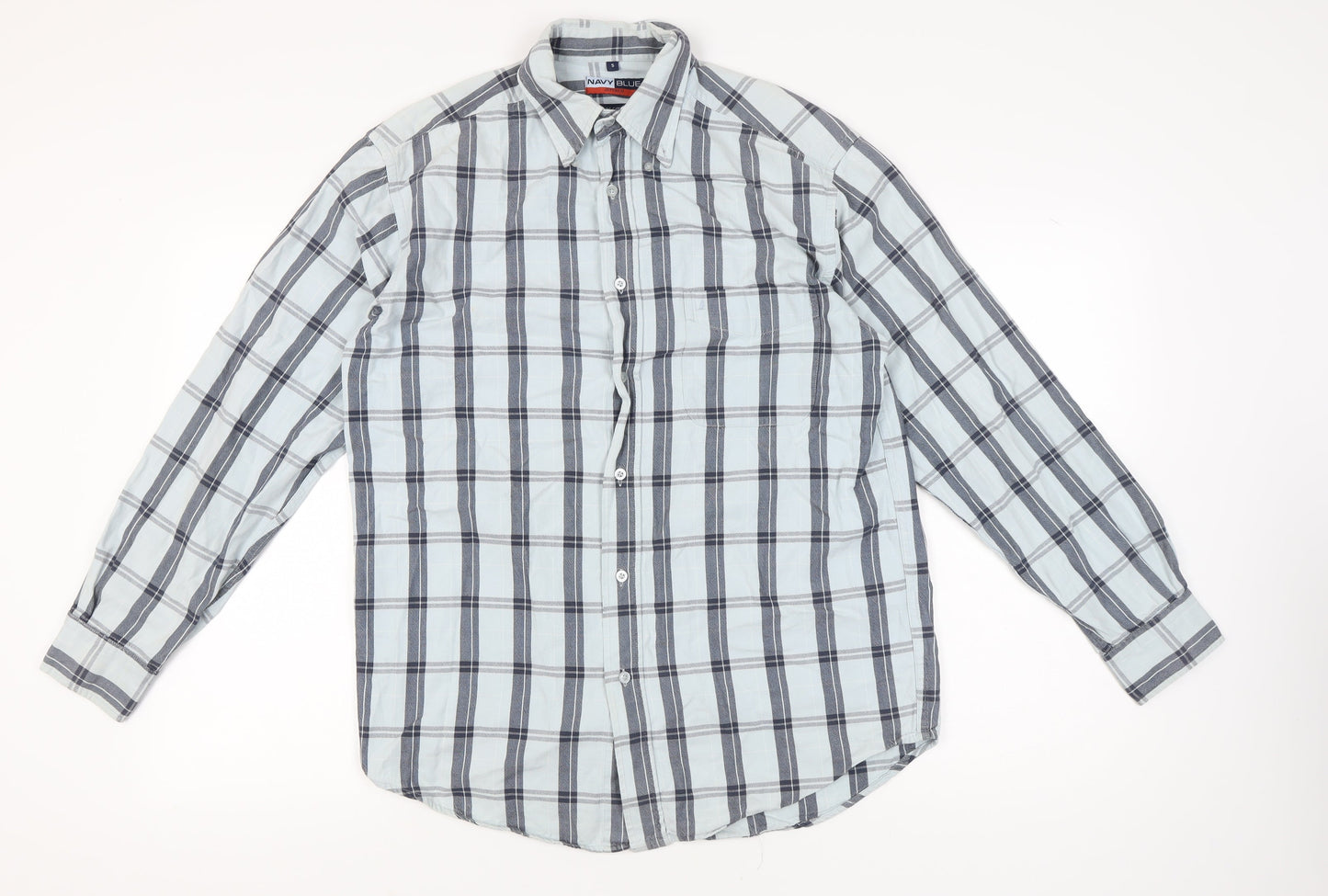 Jeff & Co Men’s Blue Check Cotton Button-Up Shirt Size S