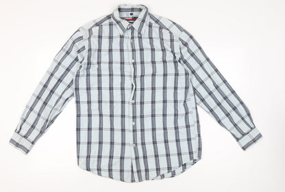 Jeff & Co Men’s Blue Check Cotton Button-Up Shirt Size S