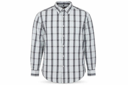 Front view of Jeff & Co Men’s Blue Check Cotton Button-Up Shirt, size S