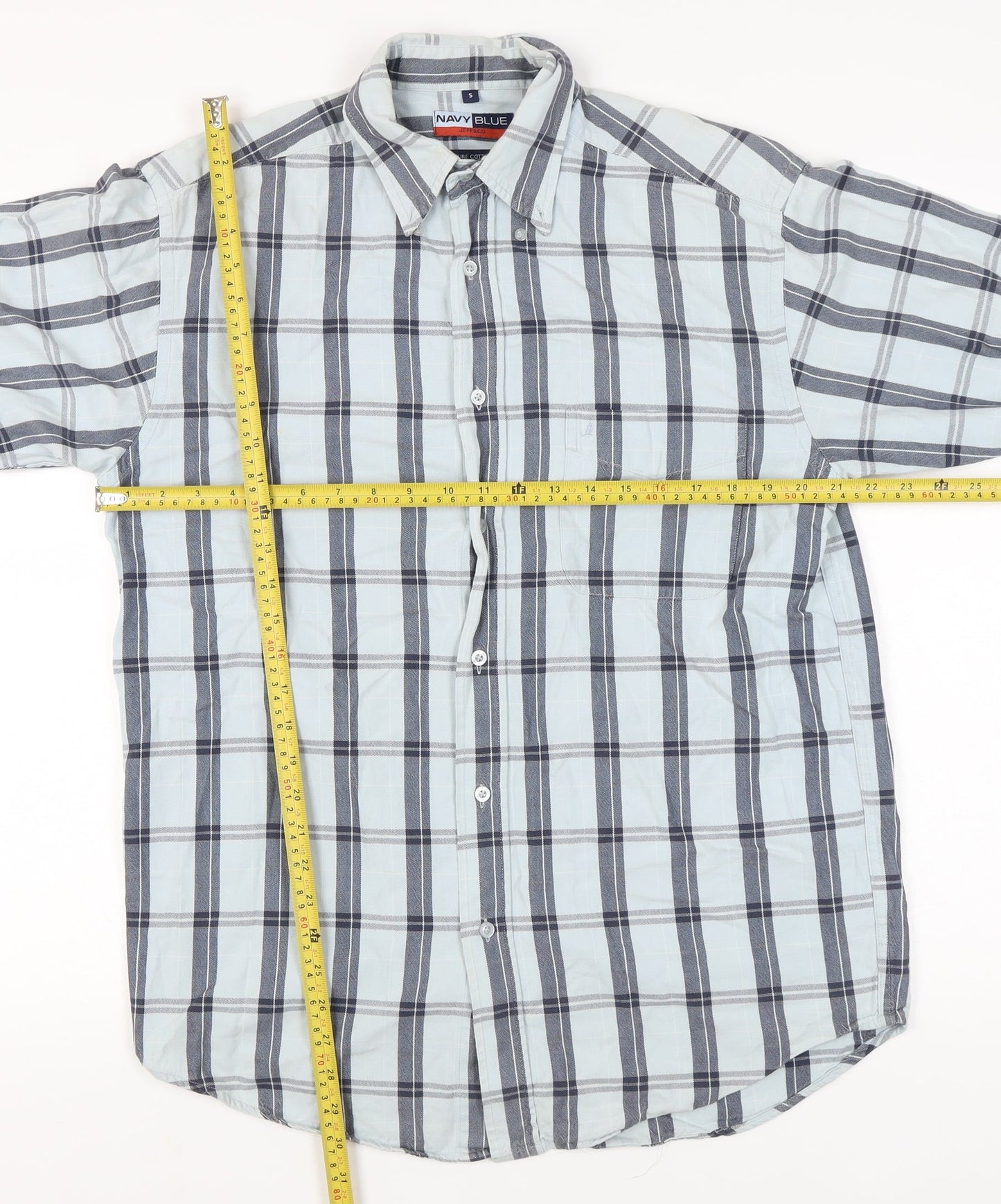 Jeff & Co Men’s Blue Check Cotton Button-Up Shirt Size S