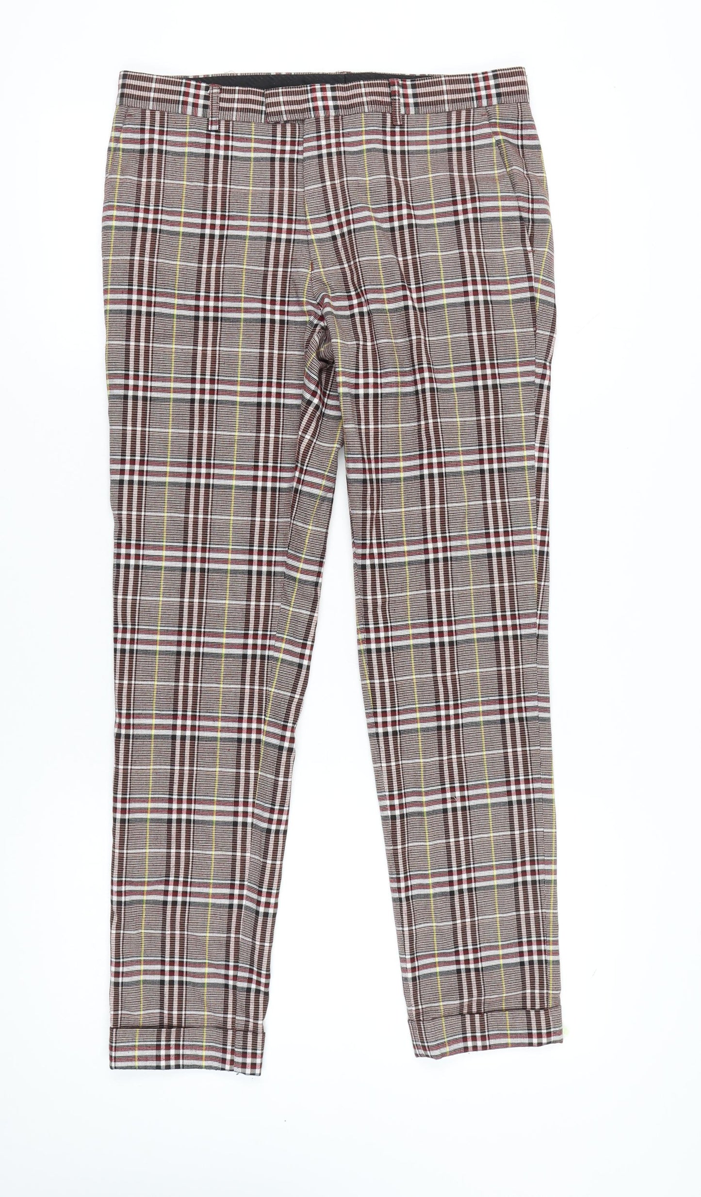 Topman Mens Brown Plaid Slim Fit Trousers W32 L34 Retro Style
