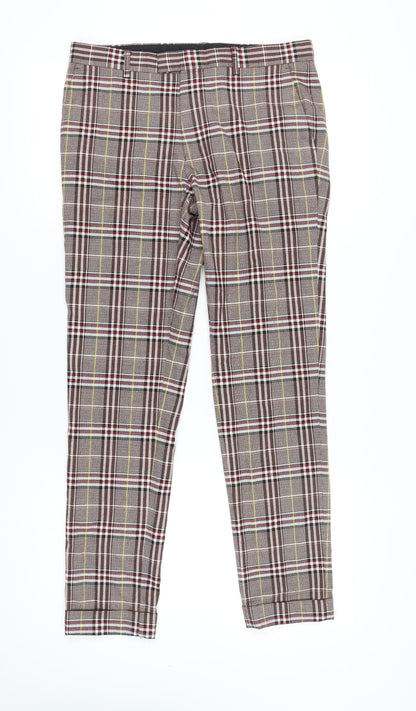 Topman Mens Brown Plaid Slim Fit Trousers W32 L34 Retro Style