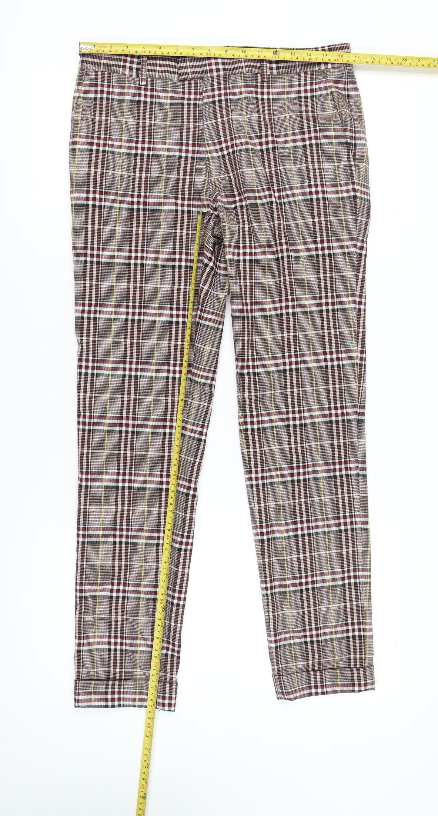 Topman Mens Brown Plaid Slim Fit Trousers W32 L34 Retro Style