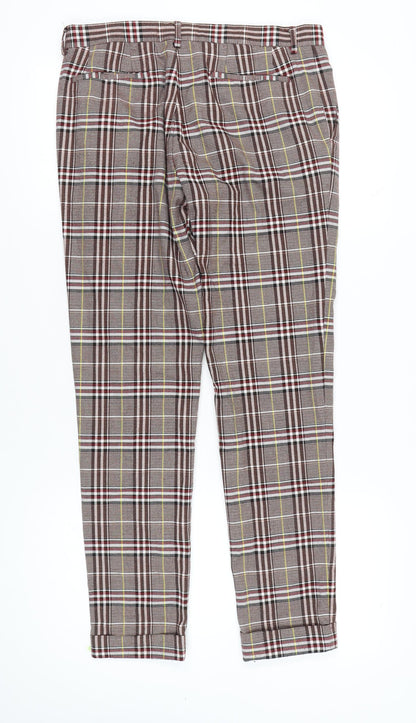 Topman Mens Brown Plaid Slim Fit Trousers W32 L34 Retro Style