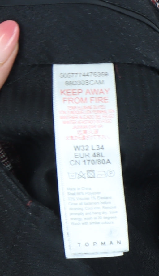 Topman Mens Brown Plaid Slim Fit Trousers W32 L34 Retro Style