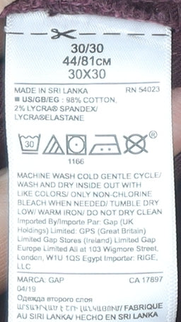 GAP Men’s Red Chino Skinny Trousers 30x30 Cotton Blend