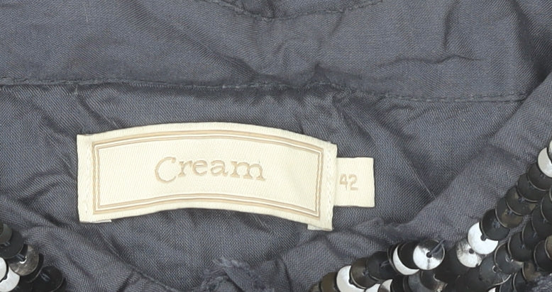 Womens UK Size 14 Cream Blue Basic Blouse