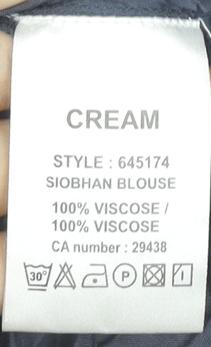 Womens UK Size 14 Cream Blue Basic Blouse