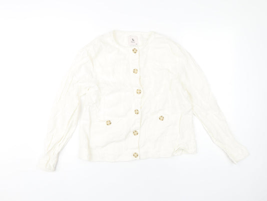 Tu Women Ivory Linen Viscose Button-Up Shirt Size 14 Long Sleeve