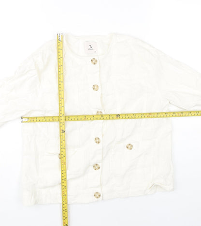 Tu Women Ivory Linen Viscose Button-Up Shirt Size 14 Long Sleeve