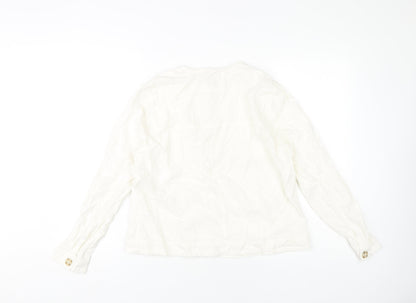 Tu Women Ivory Linen Viscose Button-Up Shirt Size 14 Long Sleeve