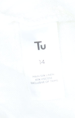 Tu Women Ivory Linen Viscose Button-Up Shirt Size 14 Long Sleeve