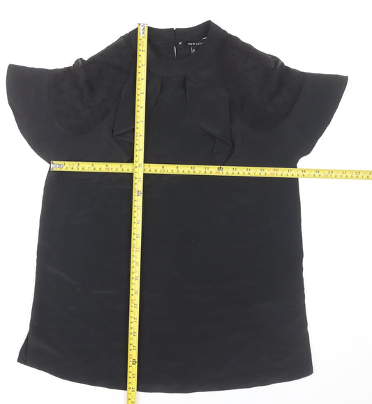 New Look Womens Black Blouse Size 8 Flutter Sleeve Tunic Top