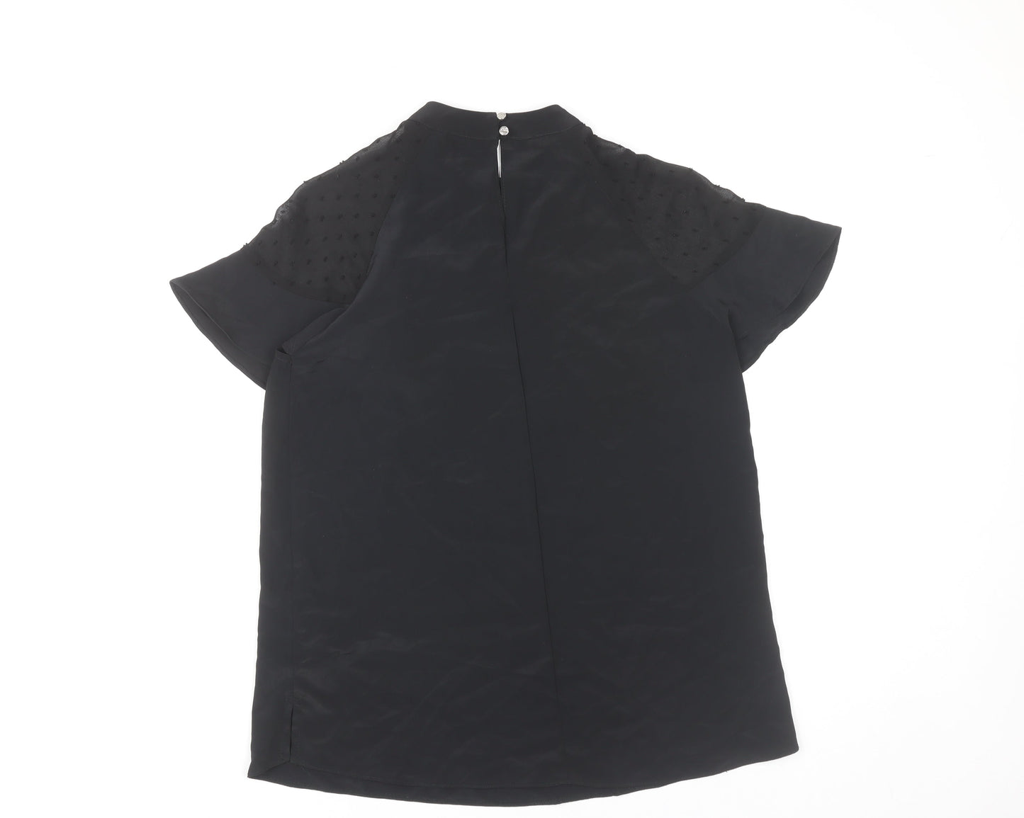 New Look Womens Black Blouse Size 8 Flutter Sleeve Tunic Top