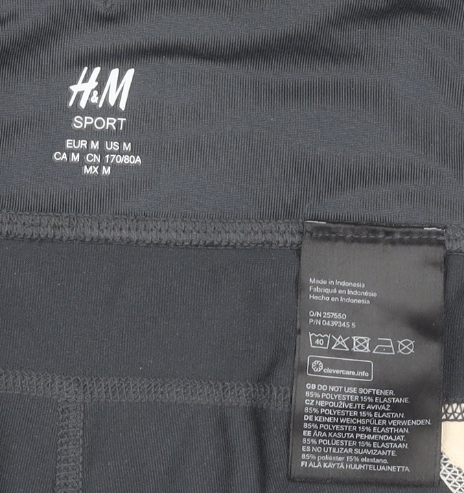 H&M Women’s Black Beige Sport Leggings Size 12 Slim Fit Running Gym