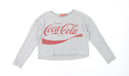 Coca Cola Girls Grey Logo Sweatshirt 12-13 Years Pullover Crew Neck