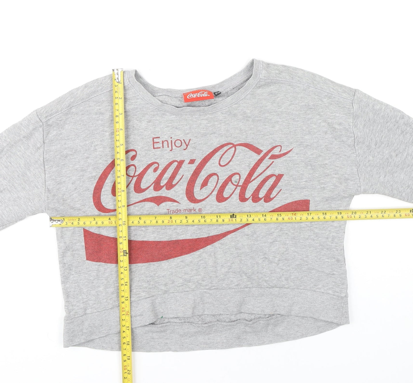 Coca Cola Girls Grey Logo Sweatshirt 12-13 Years Pullover Crew Neck