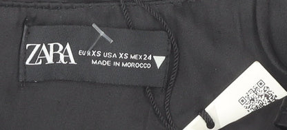 Zara Women Black XS Bodycon Ruched Strappy Cocktail Dress