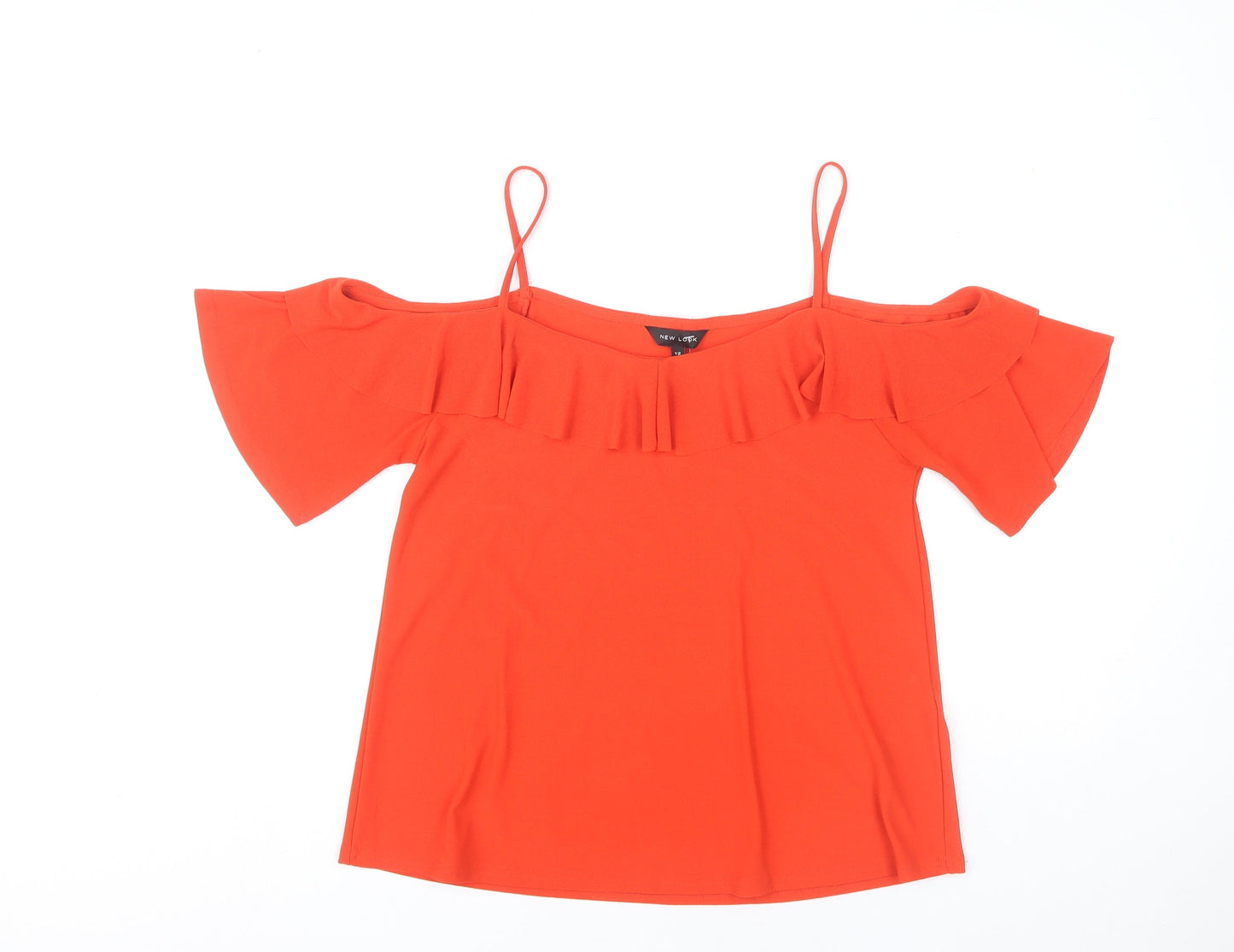New Look Womens Red Cold Shoulder Ruffle Blouse UK 12