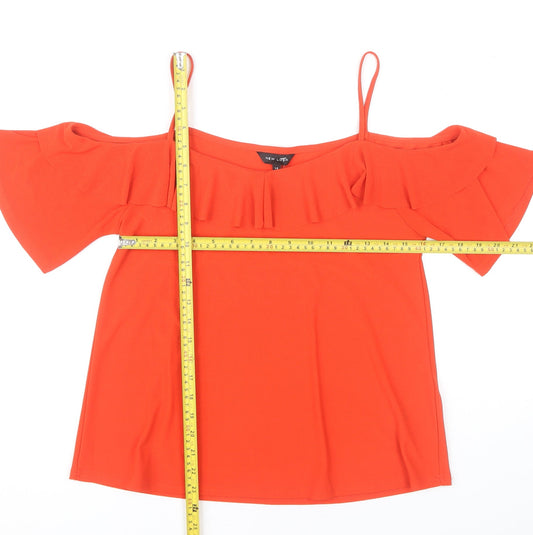 New Look Womens Red Cold Shoulder Ruffle Blouse UK 12