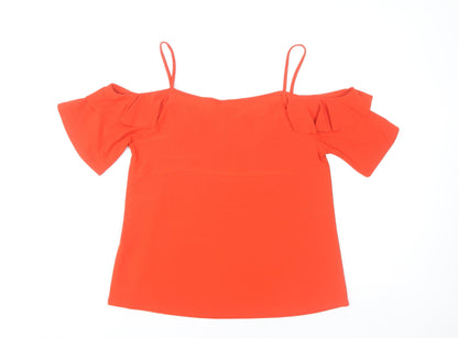 New Look Womens Red Cold Shoulder Ruffle Blouse UK 12