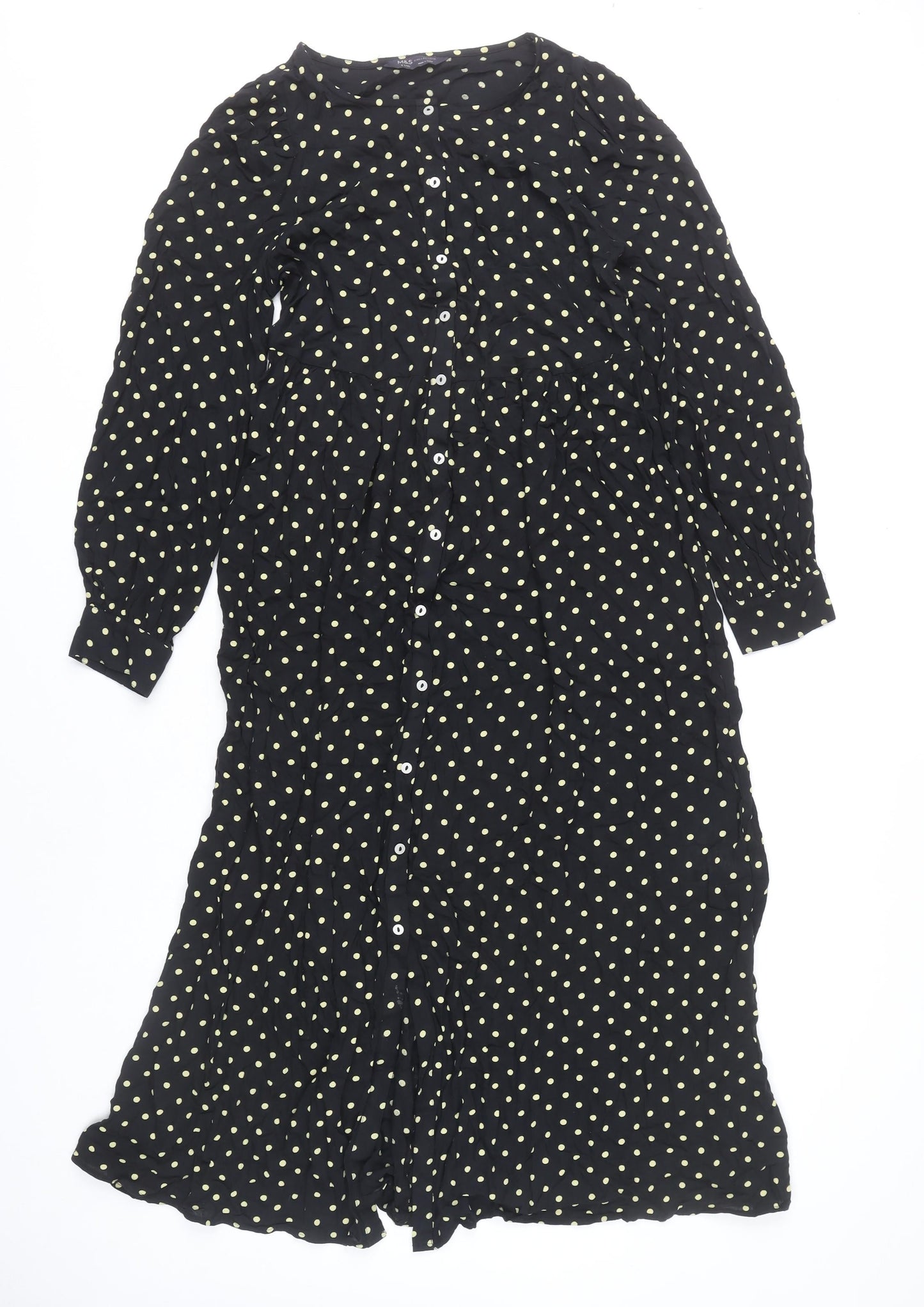 Marks and Spencer Women’s Black Polka Dot Long Shirt Dress Size 8