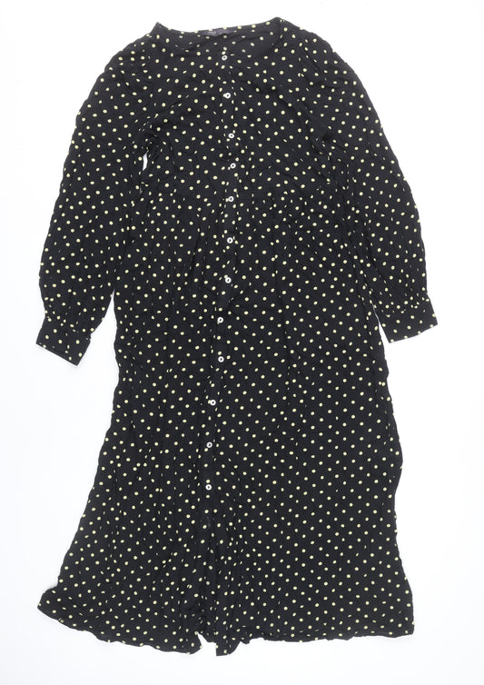 Marks and Spencer Women’s Black Polka Dot Long Shirt Dress Size 8