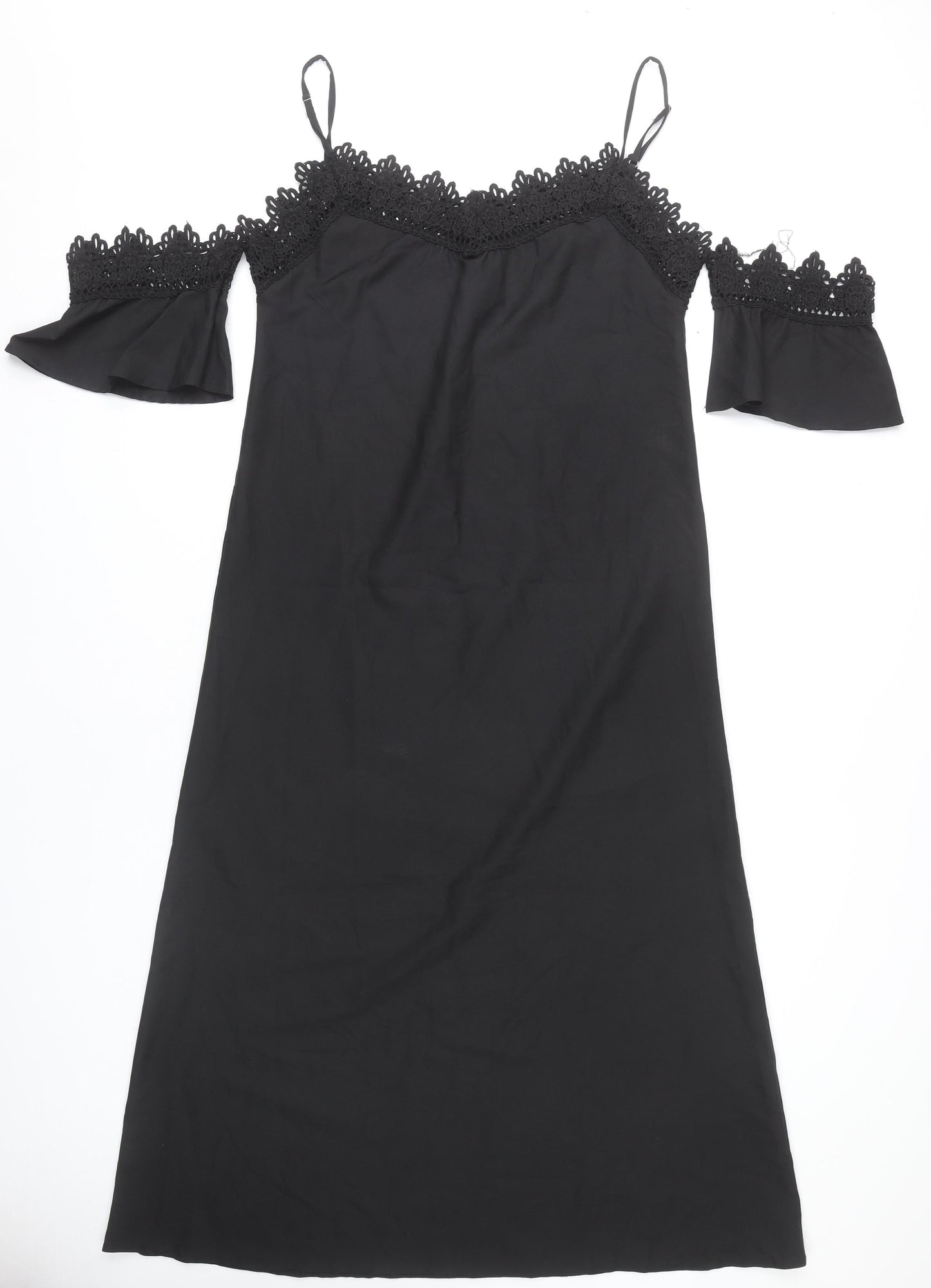 Boohoo Women Black Size 14 Cold Shoulder Crochet Midi Slip Dress