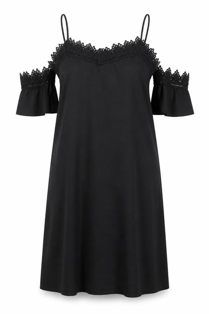 Boohoo Women Black Size 14 Cold Shoulder Crochet Midi Slip Dress
