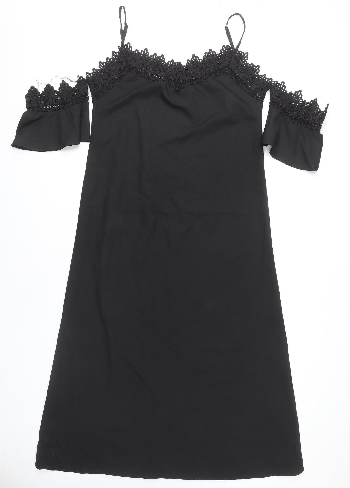 Boohoo Women Black Size 14 Cold Shoulder Crochet Midi Slip Dress