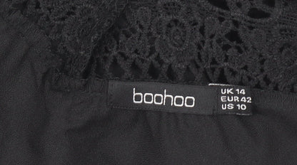 Boohoo Women Black Size 14 Cold Shoulder Crochet Midi Slip Dress