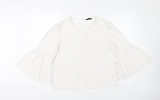 Quiz Women White Beaded Bell Sleeve Tunic Blouse Size M