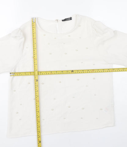 Quiz Women White Beaded Bell Sleeve Tunic Blouse Size M