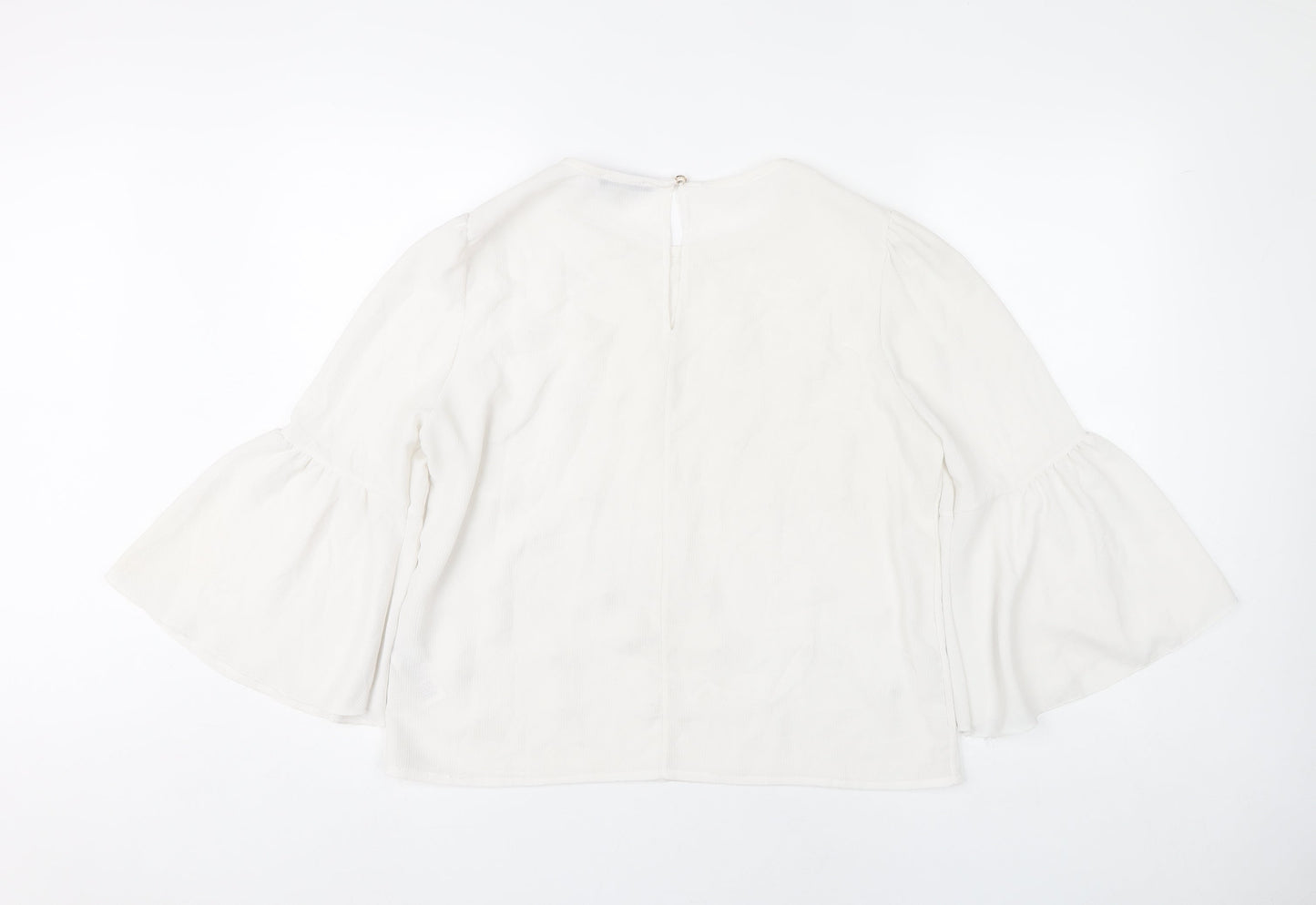 Quiz Women White Beaded Bell Sleeve Tunic Blouse Size M