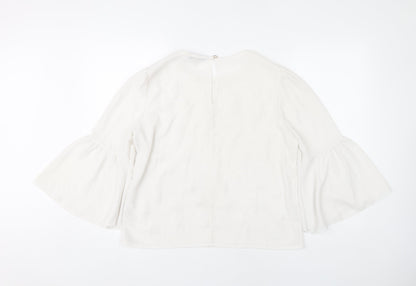 Quiz Women White Beaded Bell Sleeve Tunic Blouse Size M