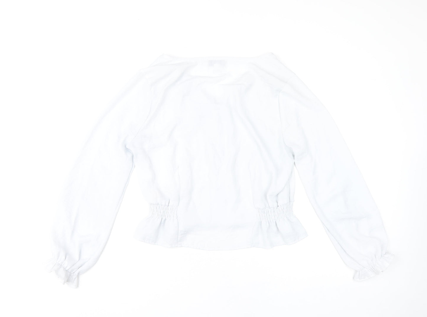Topshop Women’s White Blouse UK 12 Long Sleeve V-Neck Ruffle