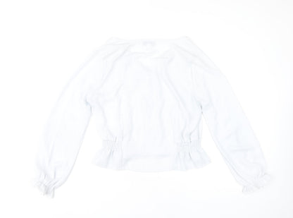 Topshop Women’s White Blouse UK 12 Long Sleeve V-Neck Ruffle