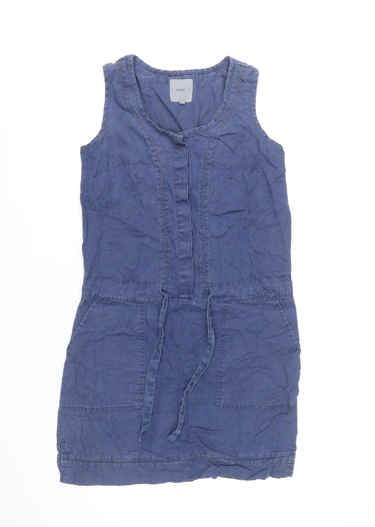 Next Women's Blue Linen Shirt Dress Size 8 Sleeveless Casual