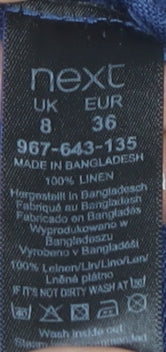 Next Women's Blue Linen Shirt Dress Size 8 Sleeveless Casual