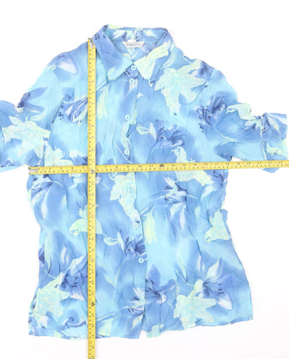 Blanchelle Womens Blue Floral Viscose Button-Up Shirt Size 16