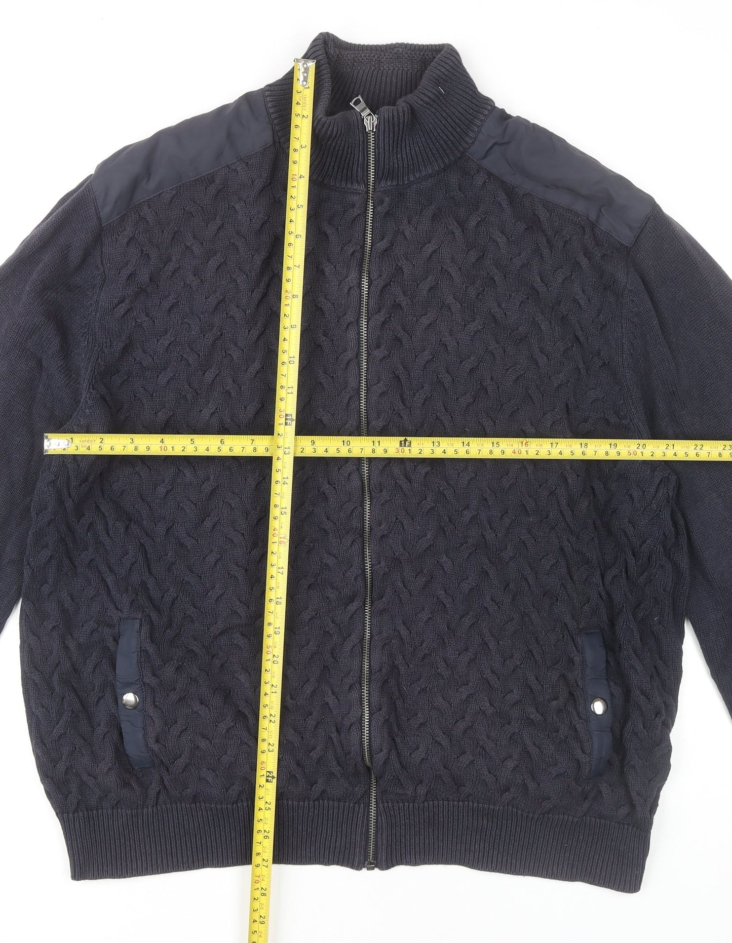Marks and Spencer Men’s Blue 2XL Full Zip Cable Knit Cotton Jumper