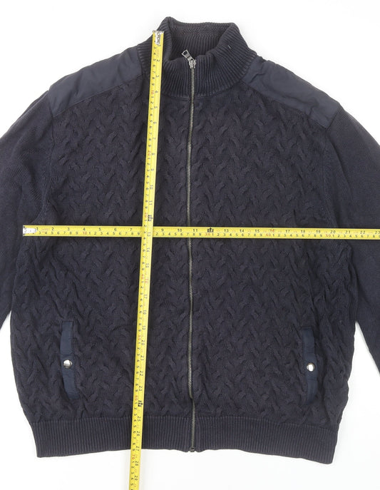 Marks and Spencer Men’s Blue 2XL Full Zip Cable Knit Cotton Jumper
